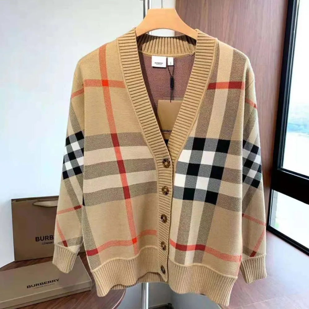 Burberry Check Wool Blend Cardigan for Men Burberry Check Wool Blend Cardigan for Men