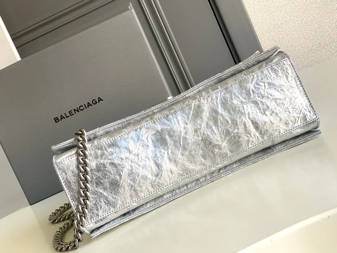 Balenciaga Crush Small Chain Bag Quilted In Sliver Tone /