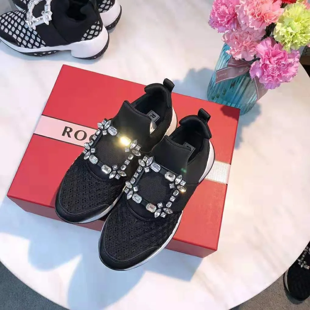 Roger Vivier Viv' Run Strass Buckle Sneakers for Women in Black Roger Vivier Viv' Run Strass Buckle Sneakers for Women in Black