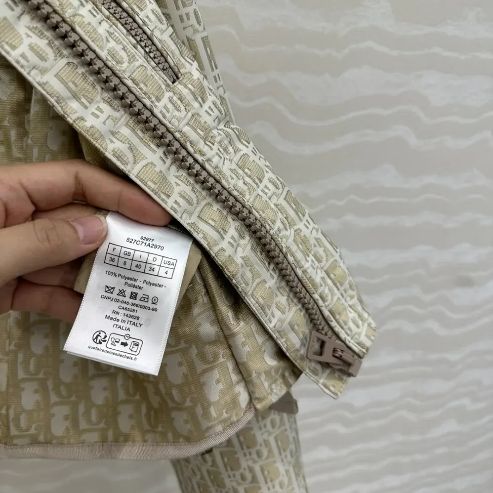 Dior Cropped Hooded Jacket Beige Technical Jacquard Taffeta with Dior Oblique Motif for Men