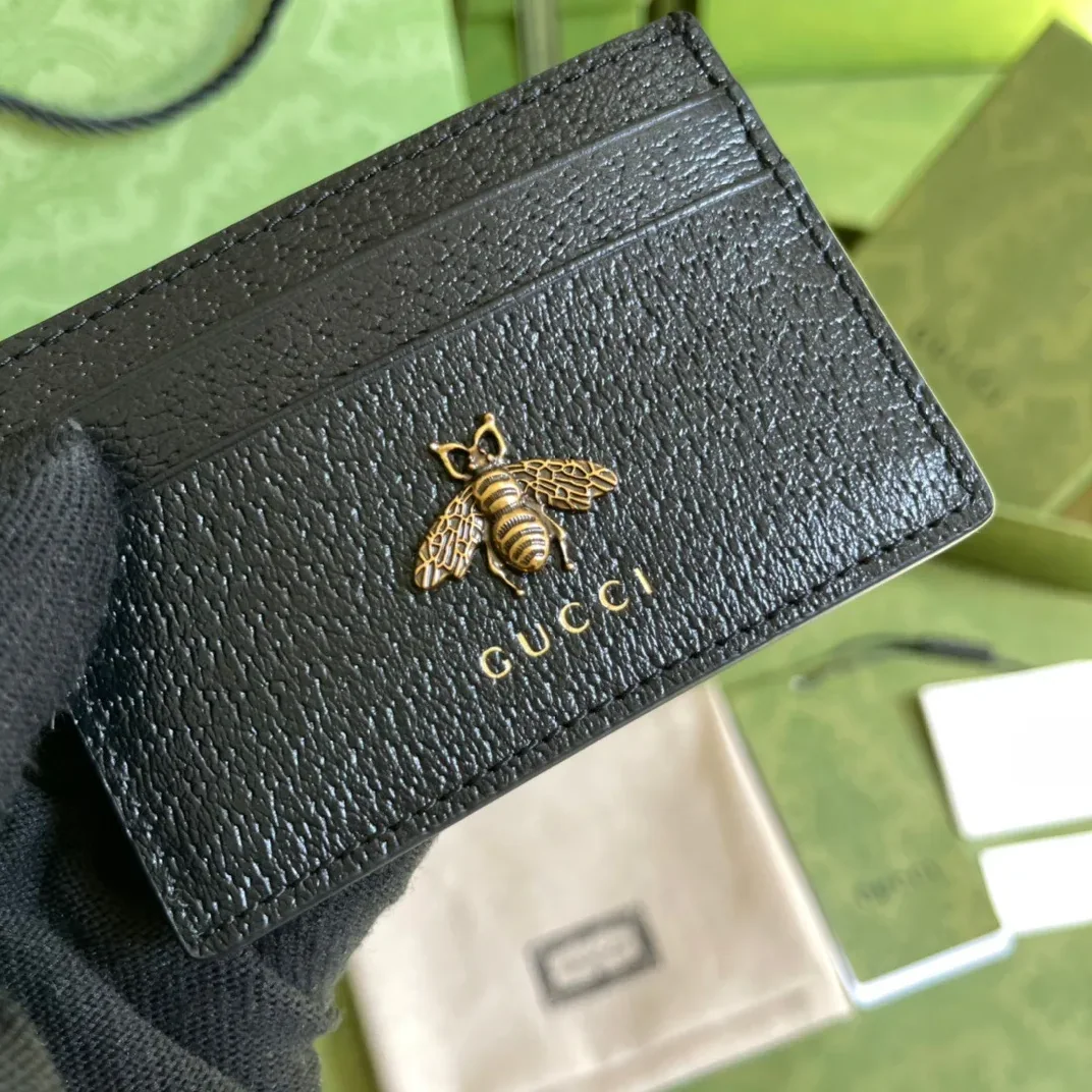 Gucci Animalier Card Case Black with Metal Bee / GG