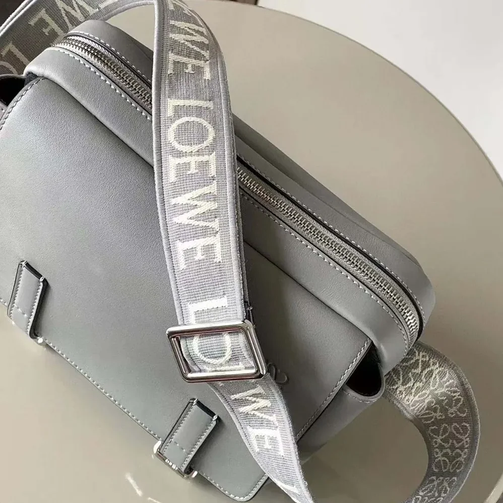 Loewe XS Military Messenger Bag in Supple Smooth Calfskin and Jacquard for Men in Grey