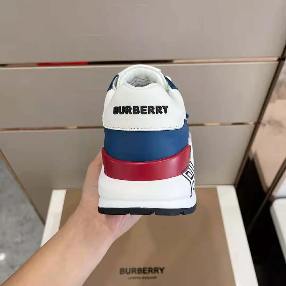 Burberry Logo Print Leather Sneakers for Men in Blue Burberry Logo Print Leather Sneakers for Men in Blue
