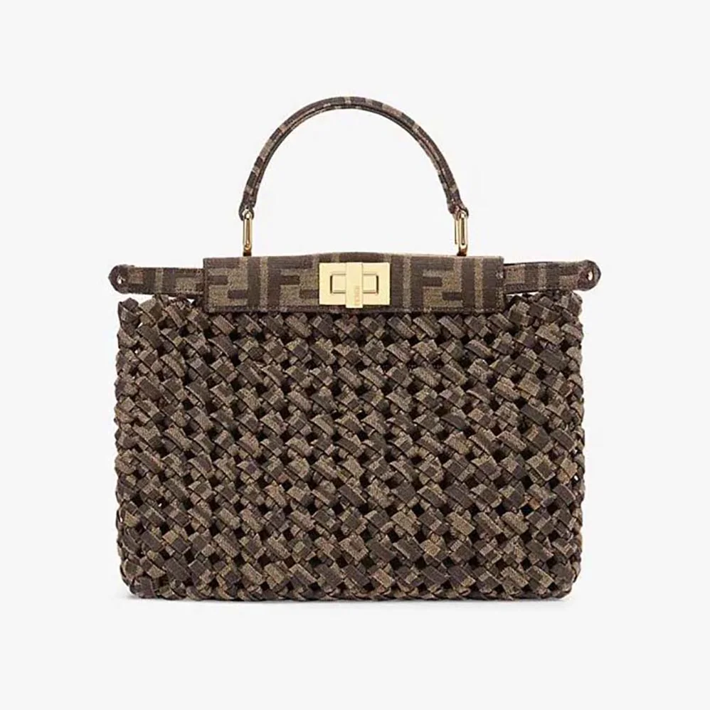 Fendi Peekaboo Iconic Mini Jacquard Fabric Interlace Bag for Women