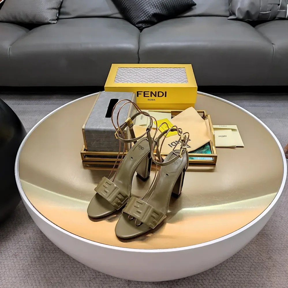Fendi Delfina Green FF Nappa Leather High for Women in heeled Sandals