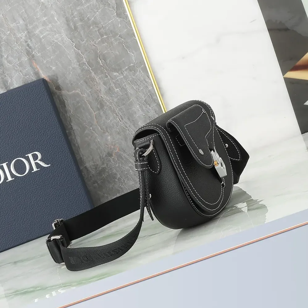 Dior Saddle Messenger Bag Black Grained Calfskin for Men