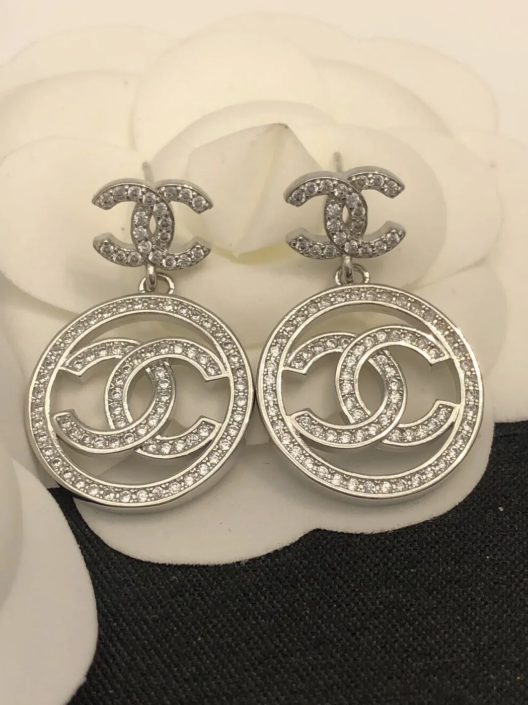 Chanel Round Double C Earrings Silver Chanel Round Double C Earrings Silver