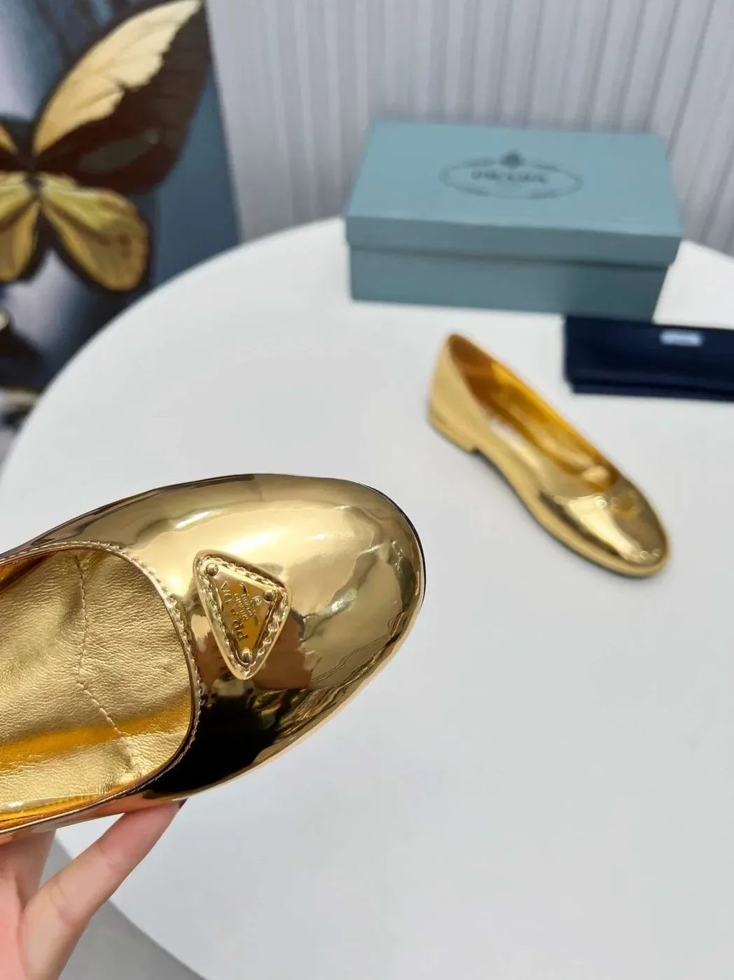 Prada Patent Ballerinas Gold
