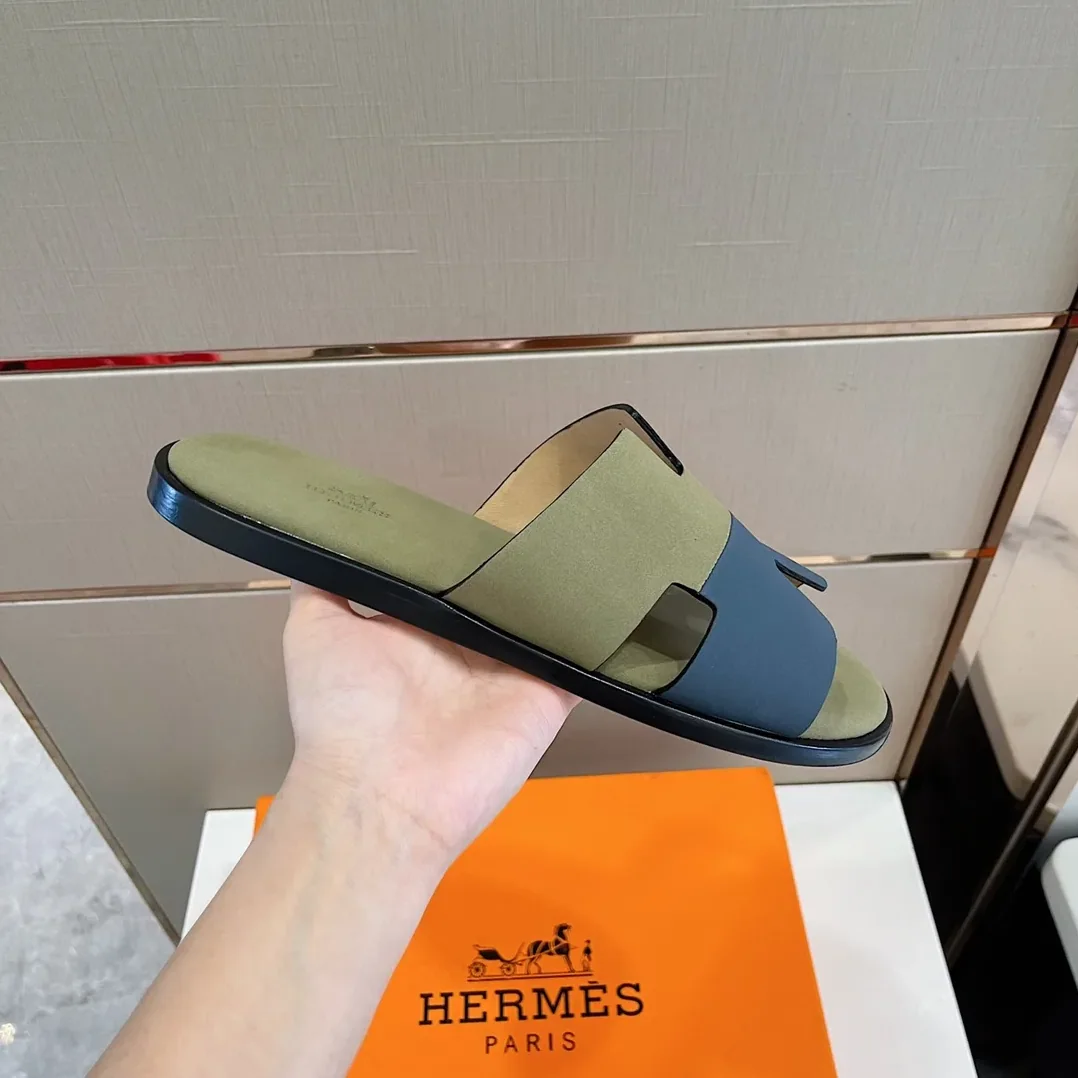 Hermes Izmir Sandals Fluorescent Green in Blue