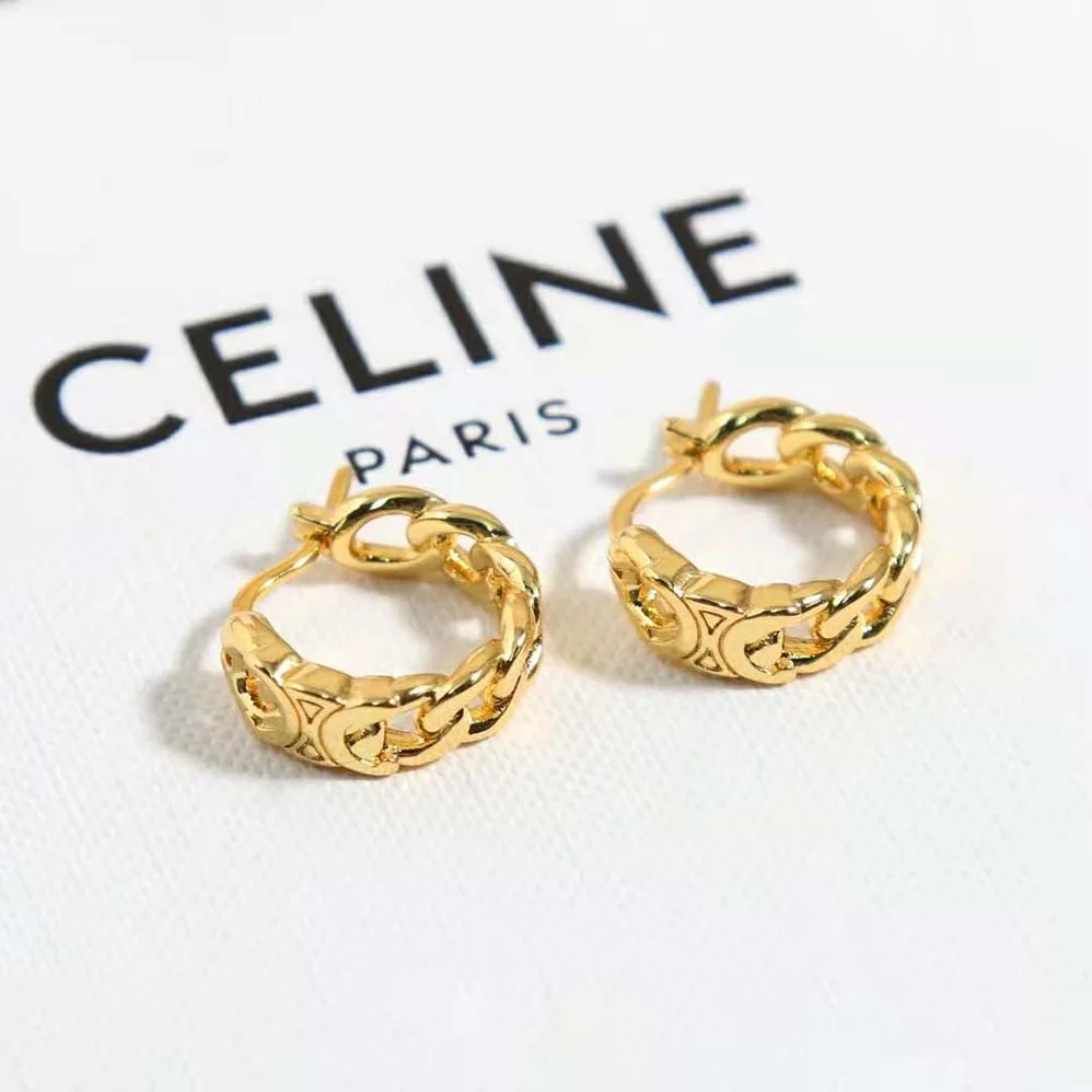 Celine Triomphe Small Gourmette Hoops in Brass with Gold Finish for Women Celine Triomphe Small Gourmette Hoops in Brass with Gold Finish for Women