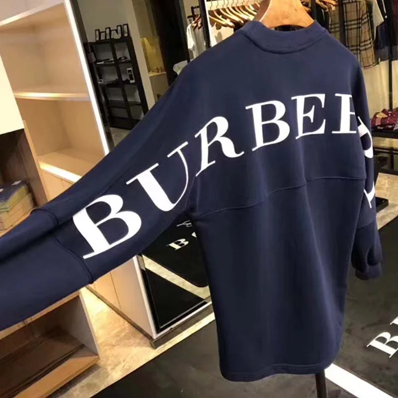 Burberry Logo Print Cotton Oversized Top for Men in Navy Burberry Logo Print Cotton Oversized Top for Men in Navy