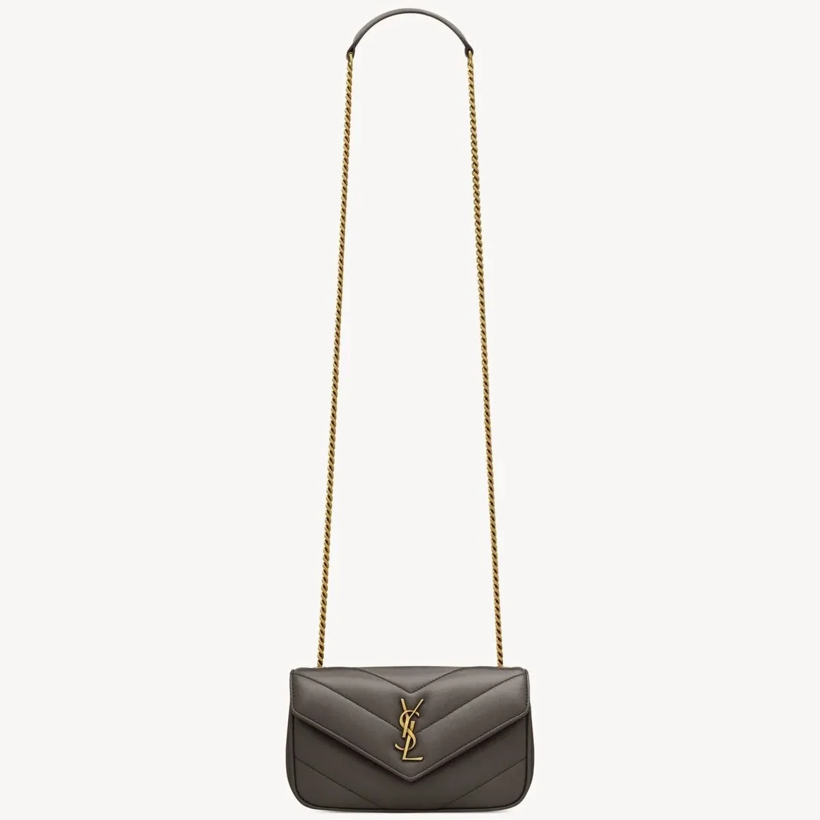 Saint Laurent Loulou Mini Shoulder Bag in Urban Grey Gold Hardware