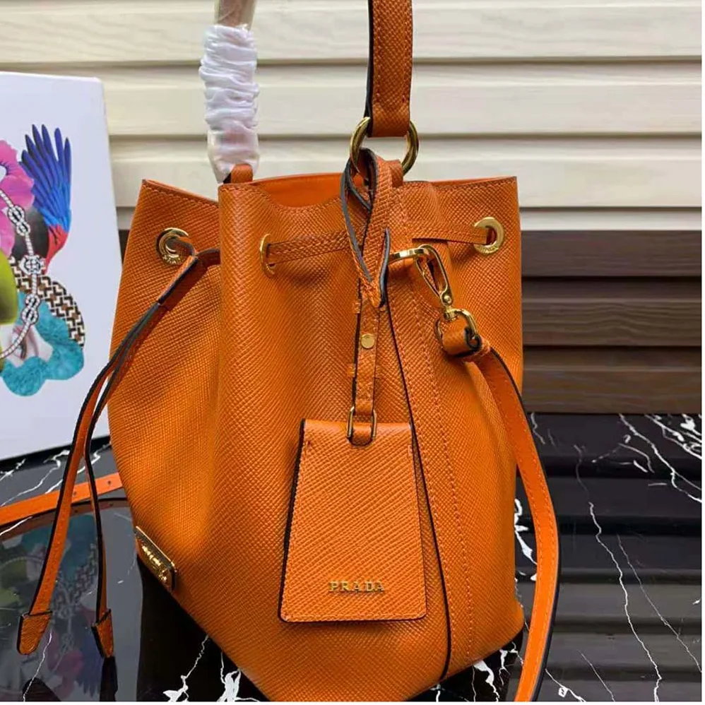 Prada Saffiano Leather Bucket Bag for Women in Orange Prada Saffiano Leather Bucket Bag for Women in Orange
