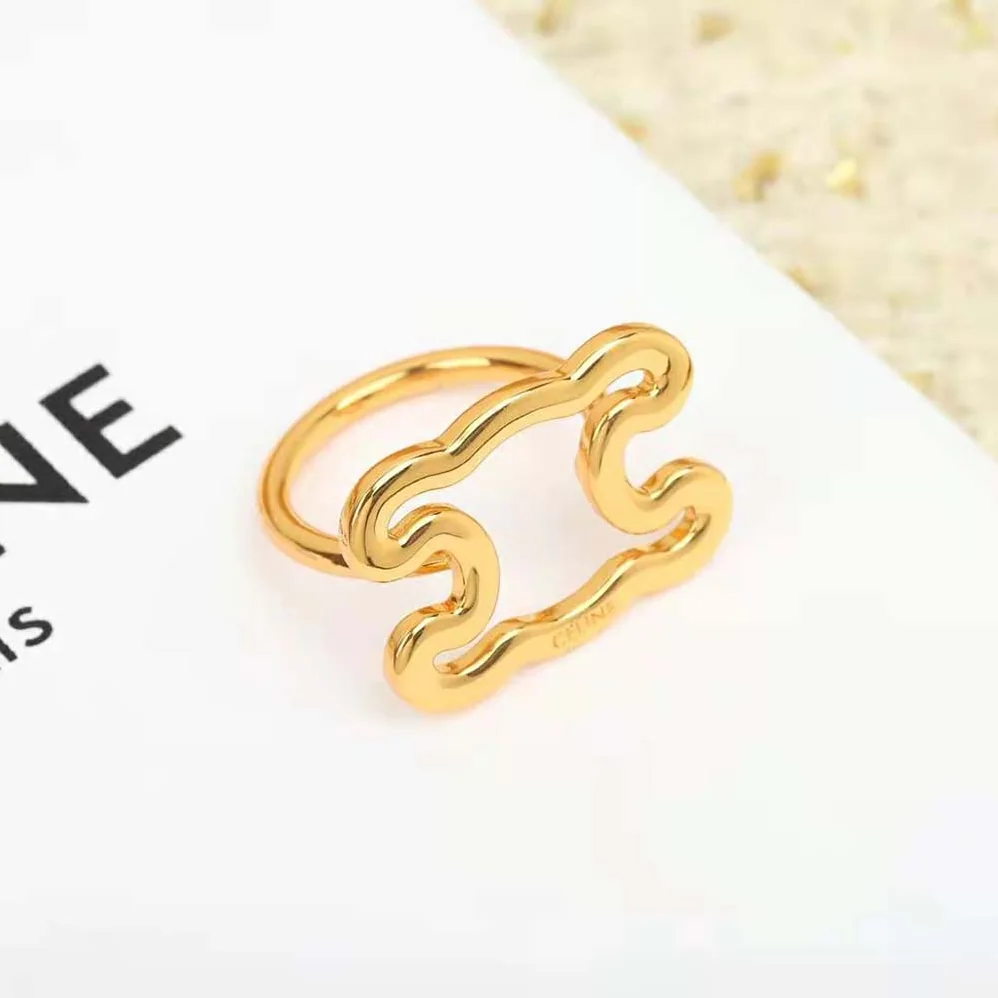 Celine Triomphe Frame Large Ring in Brass with Gold Finish for Women Celine Triomphe Frame Large Ring in Brass with Gold Finish for Women