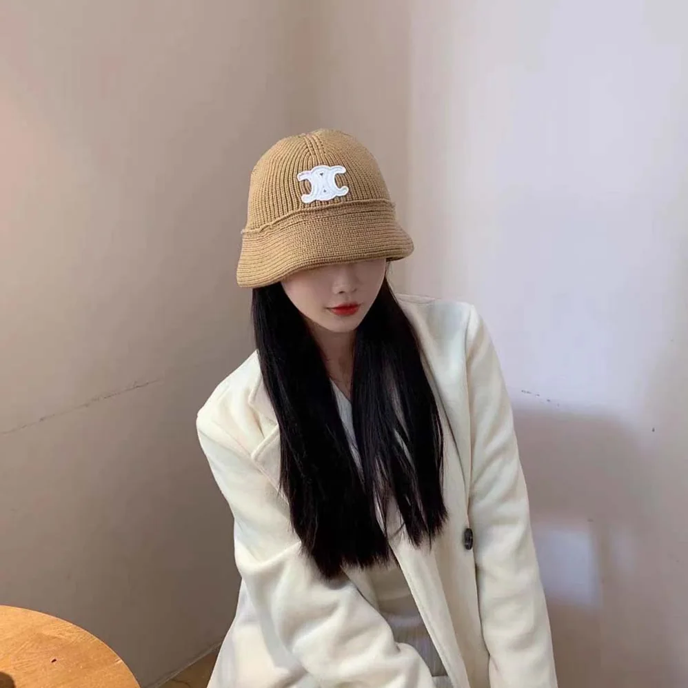 Celine Triomphe Embroidered Beanie in Seamless Cashmere for Women in Sandy