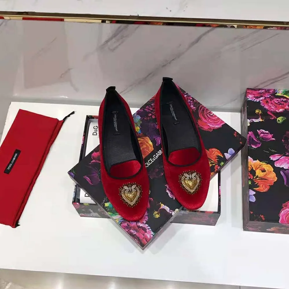 Dolce Gabbana D&G Velvet Devotion Slippers for Women in Red