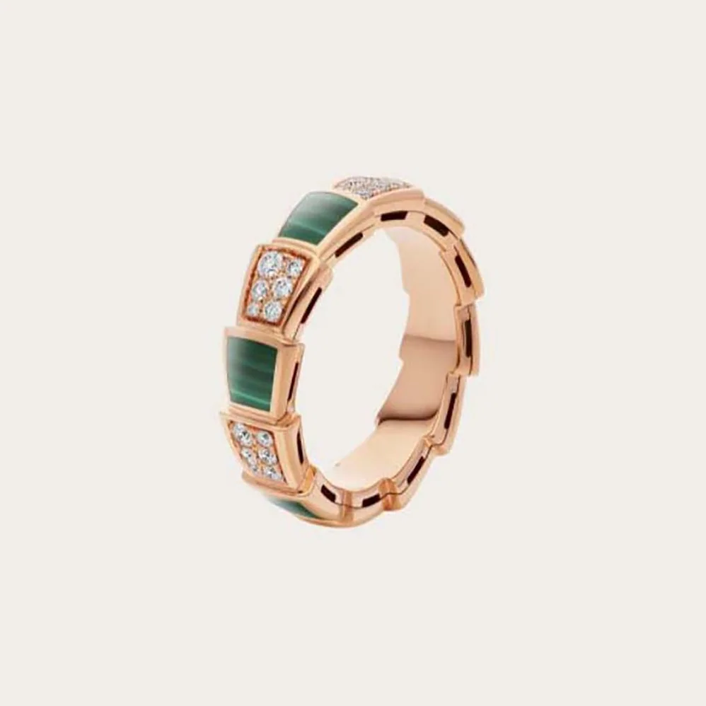 Bvlgari Serpenti Viper Band Ring in 18 KT Rose Gold for Women in Green