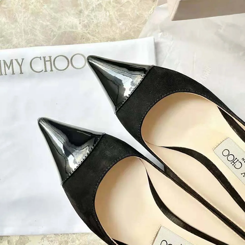 Jimmy Choo RENE 65 Black Suede and Patent Leather Pointed Pumps for Women