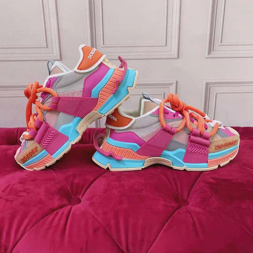 Dolce Gabbana D&G Mixed-Material Space Sneakers for Women in Orange