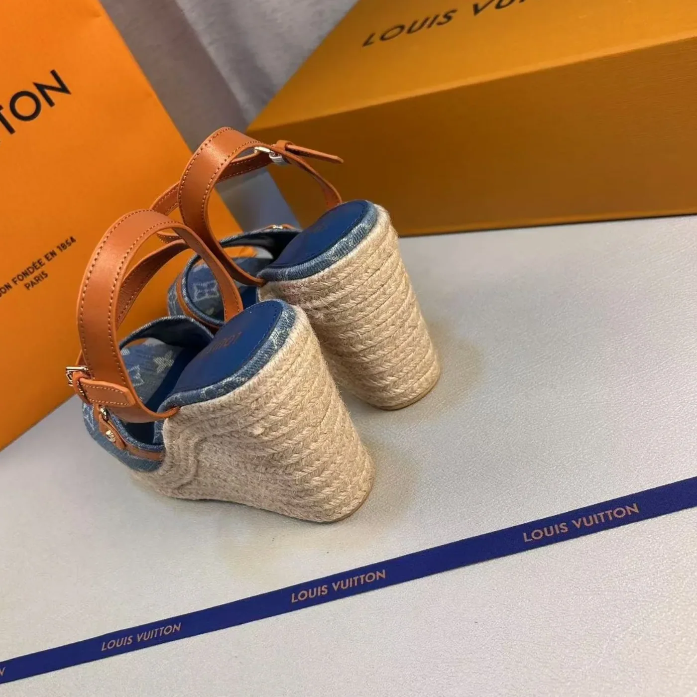Louis Vuitton Helios Wedge Sandals Blue 1ACIZV Louis Vuitton Helios Wedge Sandals Blue 1ACIZV