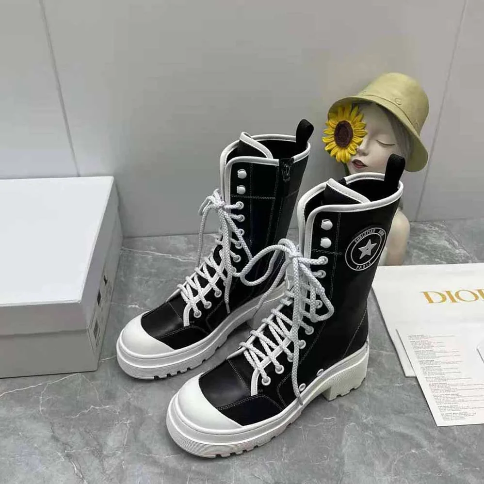 Dior D-Rise Boot Black Technical Fabric and Calfskin for Women