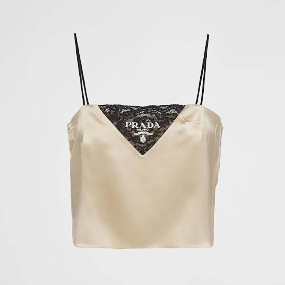 Prada Satin Crepe Top for Women in Beige Prada Satin Crepe Top for Women in Beige