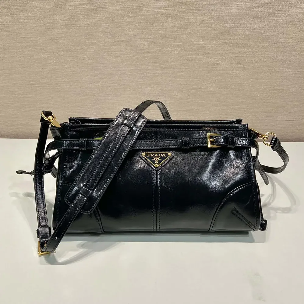 Prada Small Leather Shoulder Bag for Women in Black Prada Small Leather Shoulder Bag for Women in Black
