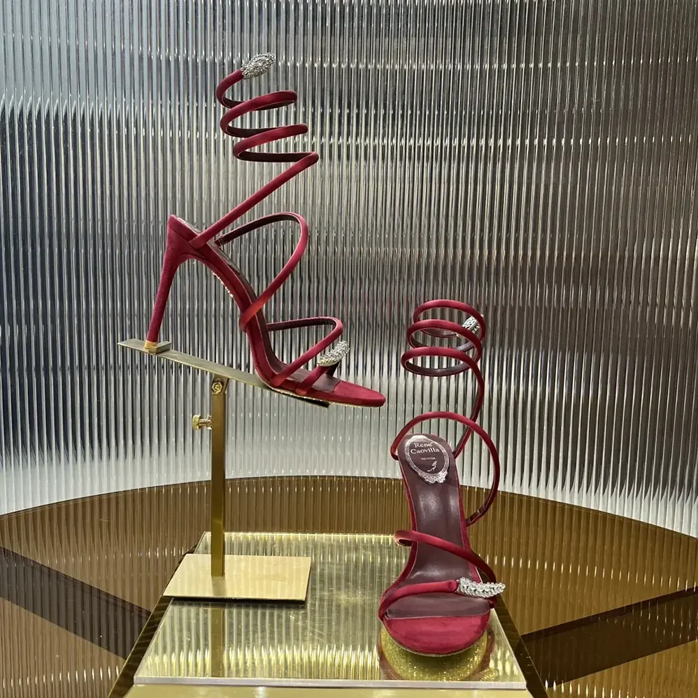 Rene Caovilla Serpente Midnight Red Sandal with Crystals 105 for Women