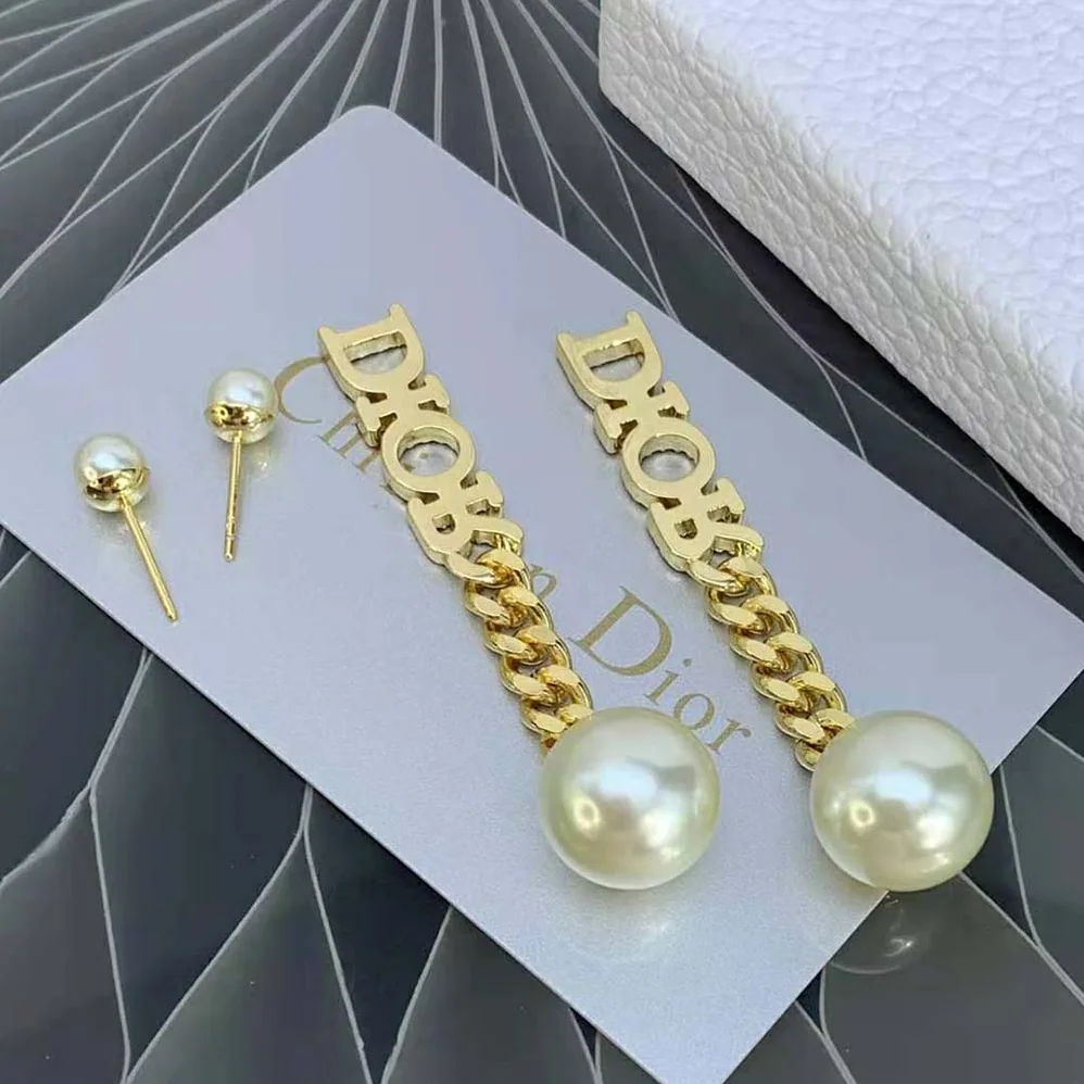 Dior Tribales Earrings Gold-Finish Metal with White Resin Pearls for Women Dior Tribales Earrings Gold-Finish Metal with White Resin Pearls for Women