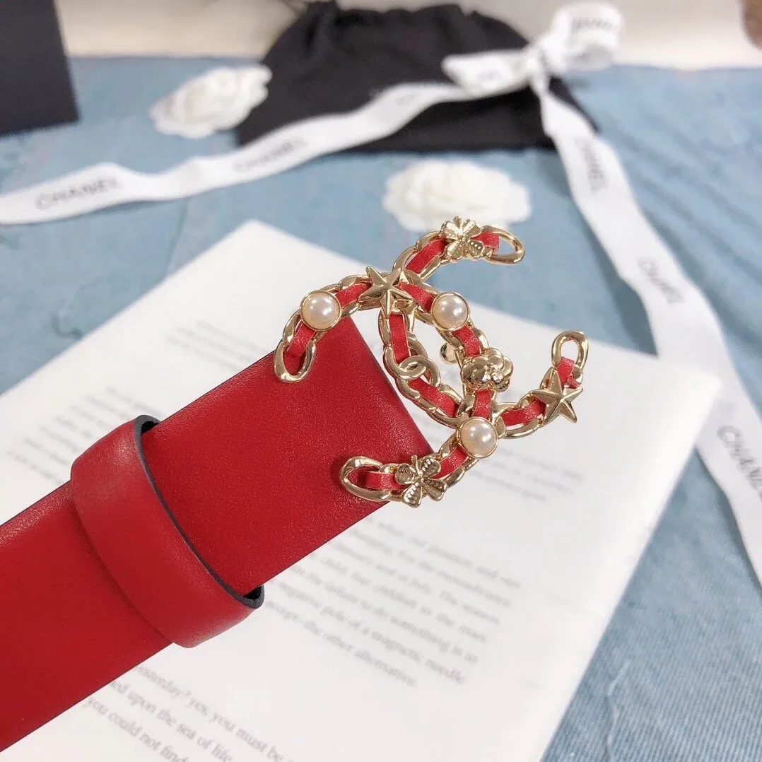 Chanel Belt With Double C Buckle Red Gold Toned Hardware for Women