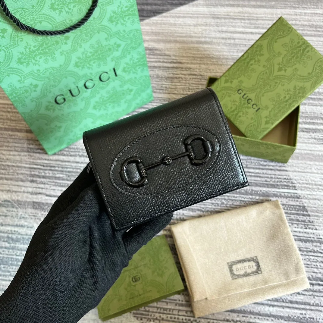 Gucci GG Horsebit 1955 Card Case Wallet Black 1AAJ8 1000 / Gucci GG Horsebit 1955 Card Case Wallet Black 1AAJ8 1000 /