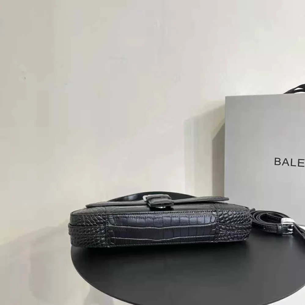 Balenciaga Lindsay Small Shoulder Bag with Strap Crocodile Embossed for Women in Black
