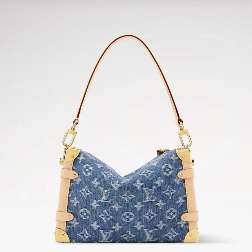 Louis Vuitton Side Trunk MM Shoulder Bag in Blue Denim Gold Hardware