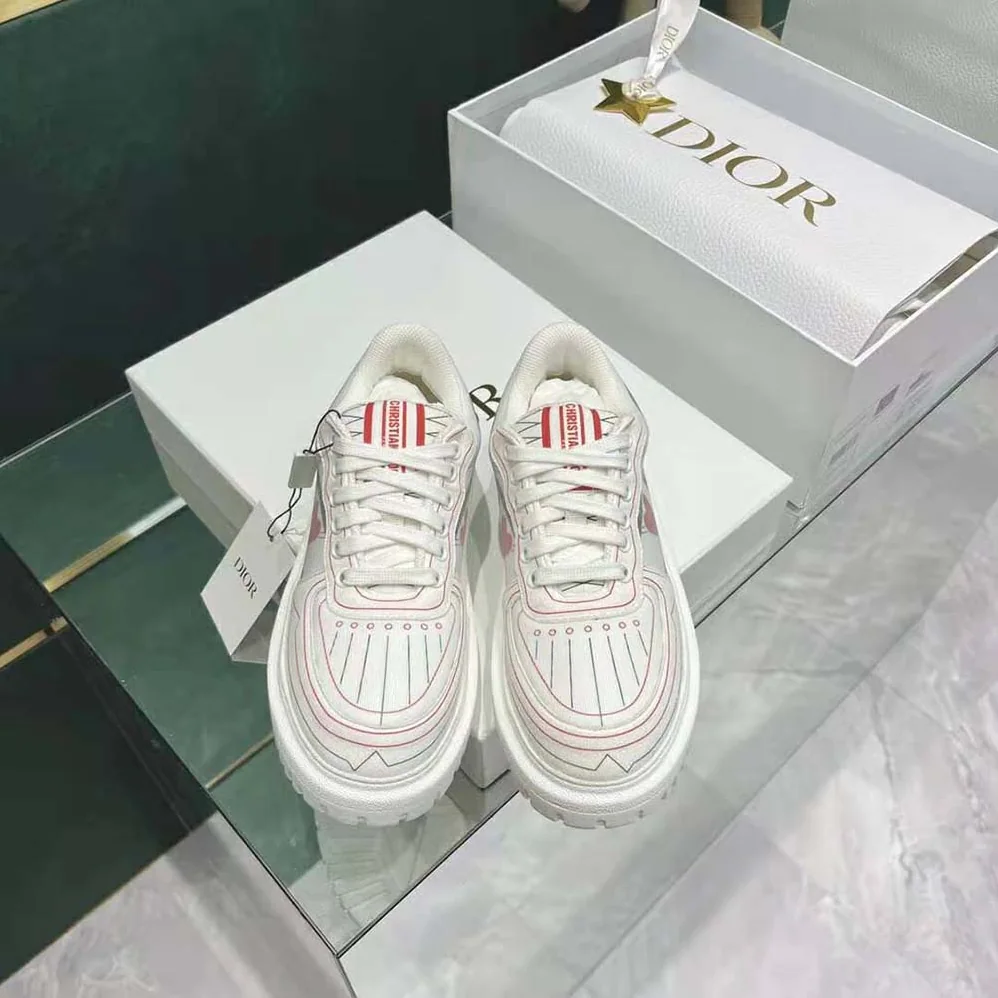 Dior Dioramour Dior Addict Sneaker White Black and Red D-Chess Heart Calfskin and Technical Fabric for Women Dior Dioramour Dior Addict Sneaker White Black and Red D-Chess Heart Calfskin and Technical Fabric for Women