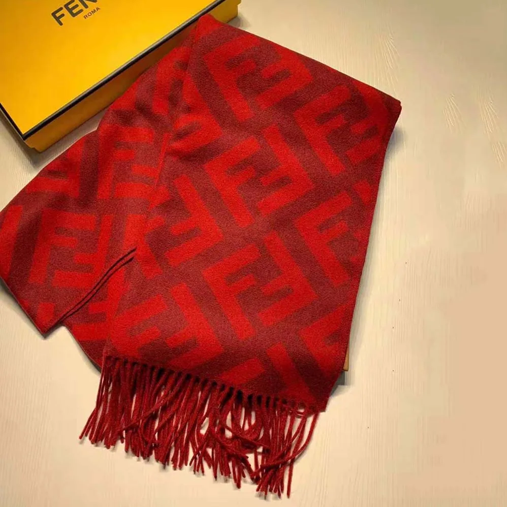 Fendi Long Scarf with Fringed Edges for Women in Red Fendi Long Scarf with Fringed Edges for Women in Red