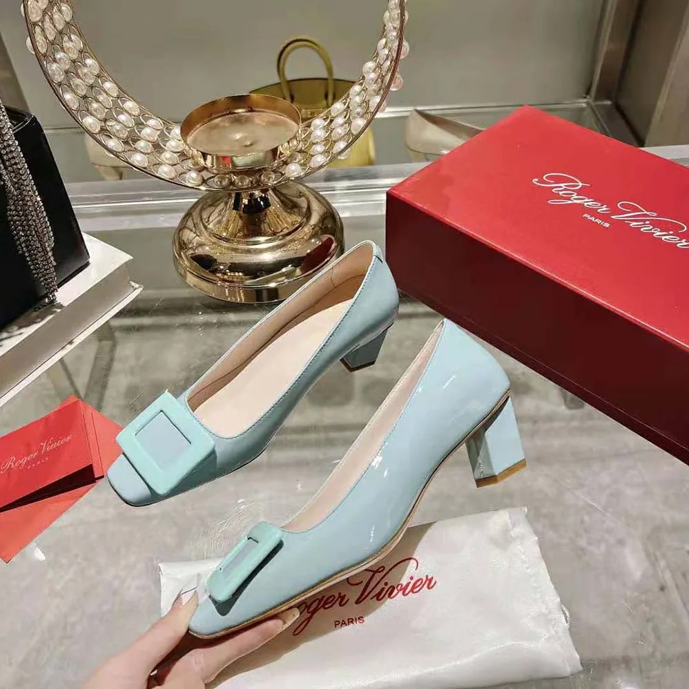 Roger Vivier Patent Leather Belle Vivier Pumps for Women in Aqua Roger Vivier Patent Leather Belle Vivier Pumps for Women in Aqua
