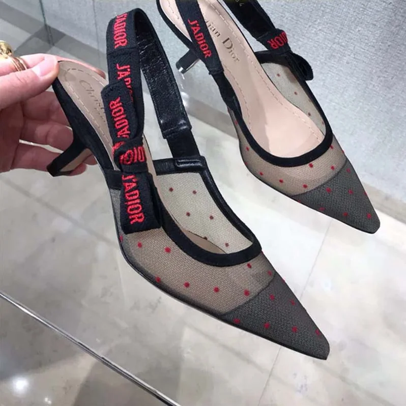 Dior Shoes J'Adior Dotted Swiss Slingback 65mm Heel for Women in Red Dior Shoes J'Adior Dotted Swiss Slingback 65mm Heel for Women in Red