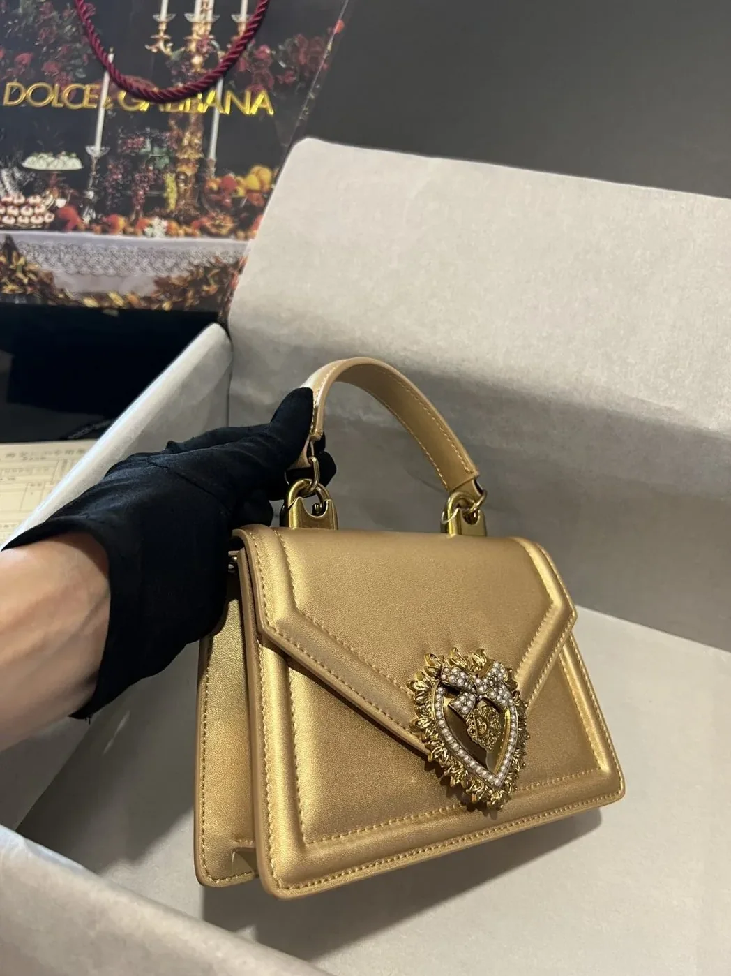 Dolce & Gabbana Small Devotion Bag In Plain Gold / DG Dolce & Gabbana Small Devotion Bag In Plain Gold / DG