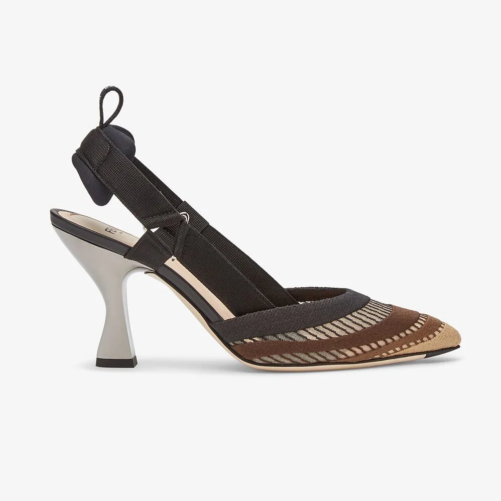 Fendi Colibri Black Micromesh High for Women in Heeled Slingbacks