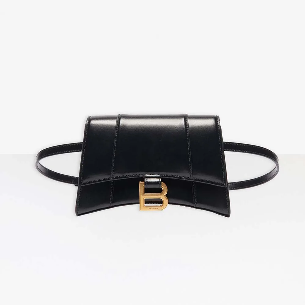 Balenciaga Hourglass Small Beltbag in Black Shiny Box Calfskin for Women Balenciaga Hourglass Small Beltbag in Black Shiny Box Calfskin for Women