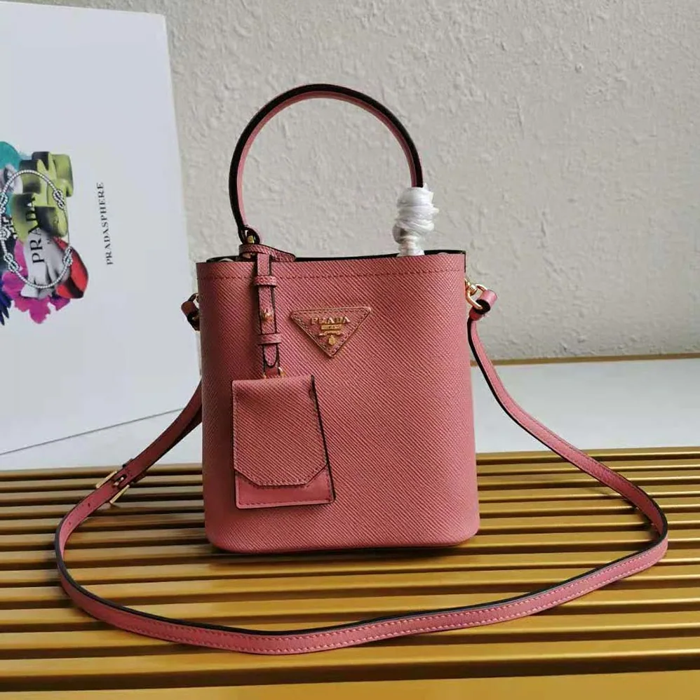 Prada Small Saffiano Leather Prada Panier Bag for Women in Pink Prada Small Saffiano Leather Prada Panier Bag for Women in Pink