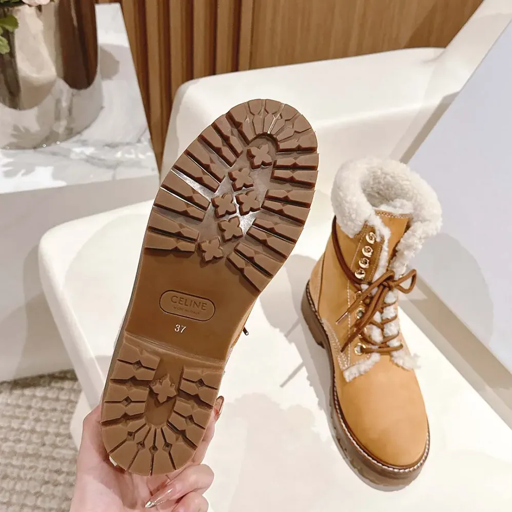 Celine Kurt Lace-up Mid Boot in Nubuck Calfskin and Shearling for Unisex Celine Kurt Lace-up Mid Boot in Nubuck Calfskin and Shearling for Unisex