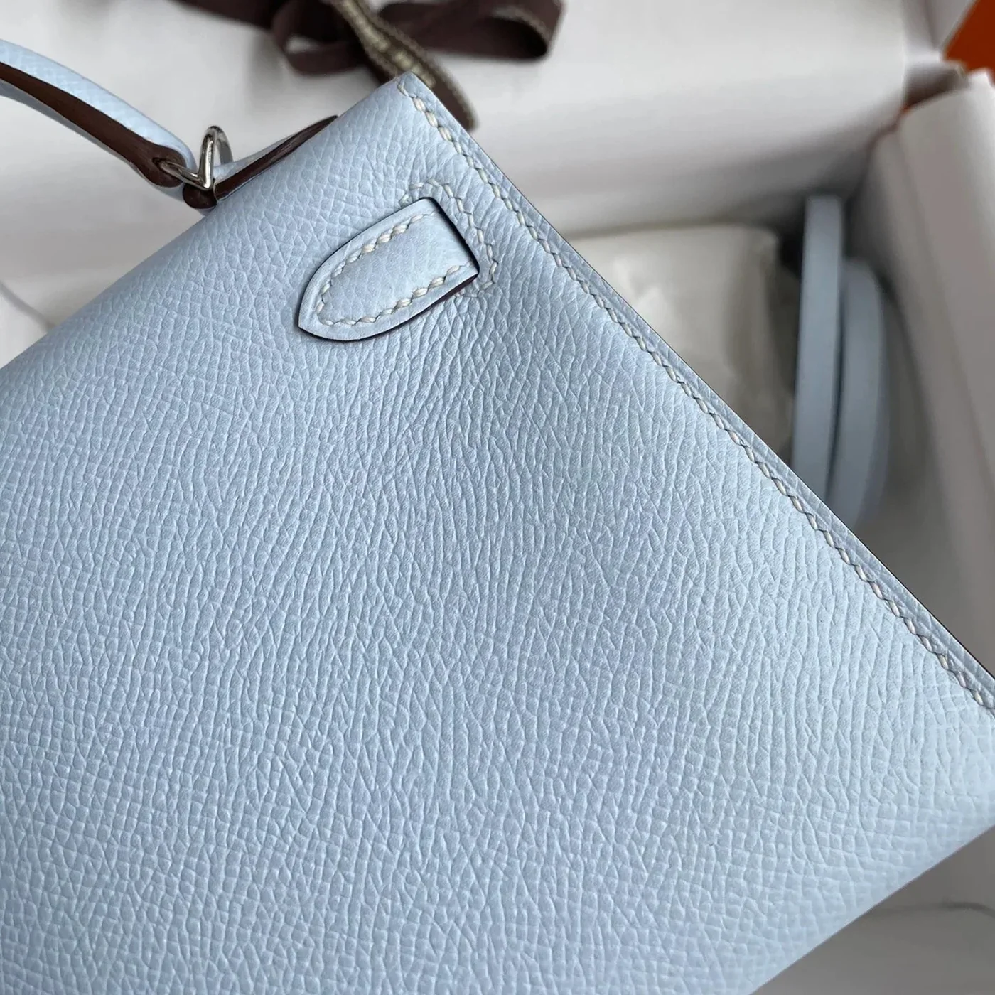 Hermes Kelly Mini Top Handle Bag / Sky Blue Epsom Palladium Hardware Hermes Kelly Mini Top Handle Bag / Sky Blue Epsom Palladium Hardware