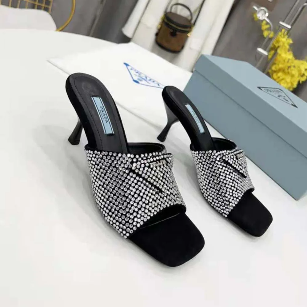 Prada Satin Sandals with Crystals for Women in Silver Prada Satin Sandals with Crystals for Women in Silver
