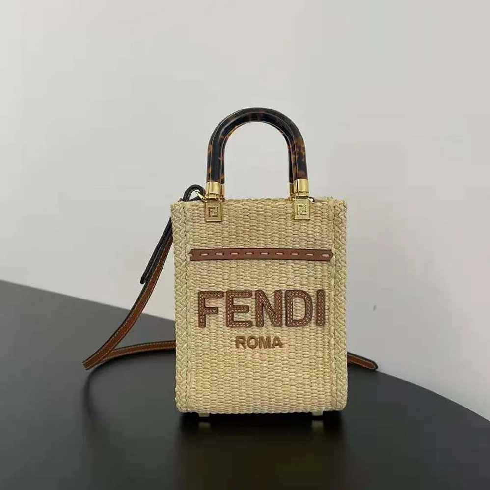 Fendi Mini Sunshine Shopper Natural Straw Mini for Women in Bag