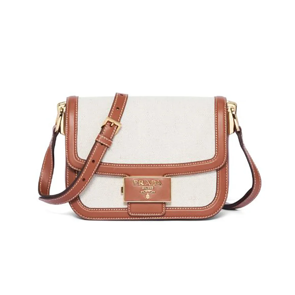 Prada Prada Embleme Bag in Linen Blend and Leather for Women Prada Prada Embleme Bag in Linen Blend and Leather for Women