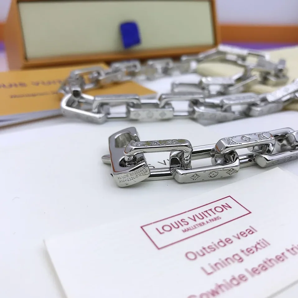 Louis Vuitton Monogram Chain Necklace Silver Tone Louis Vuitton Monogram Chain Necklace Silver Tone