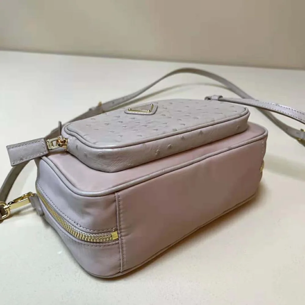 Prada Re-Nylon and Ostrich Leather Two-handle Bag for Women in Pink