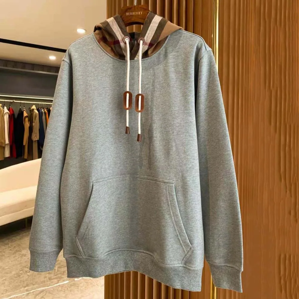 Burberry Check Hood Cotton Blend Hoodie for Men in Silver