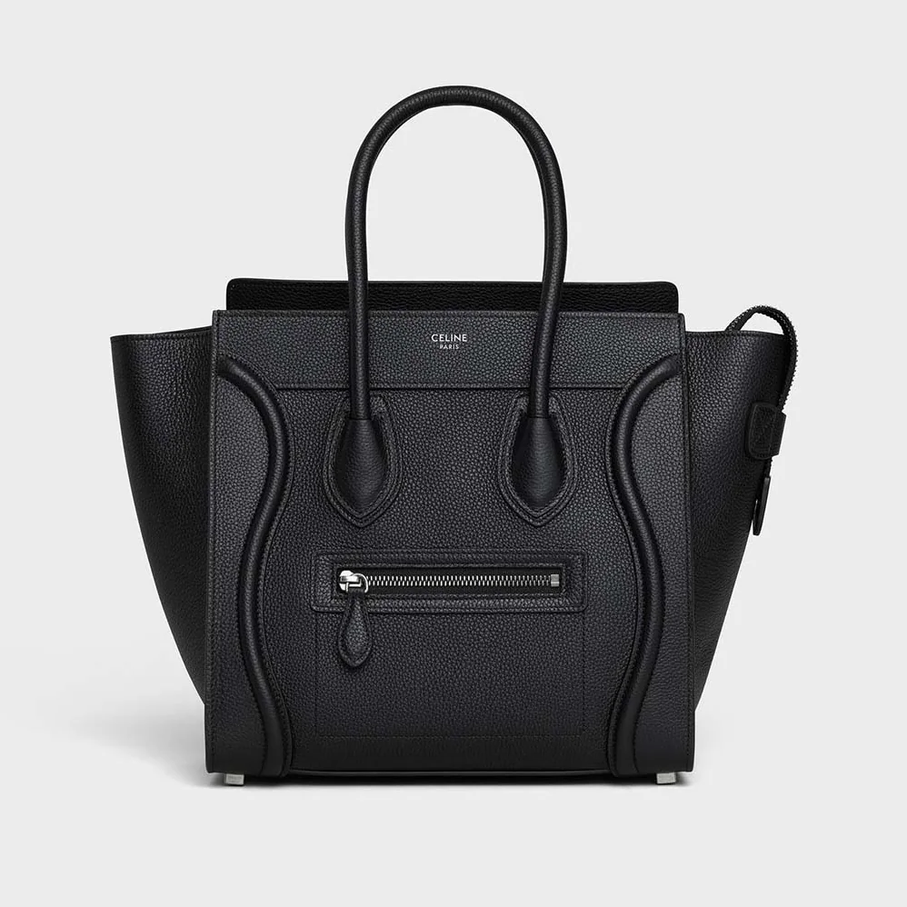 Celine Micro Luggage Handbag in Drummed Calfskin for Women in Black
